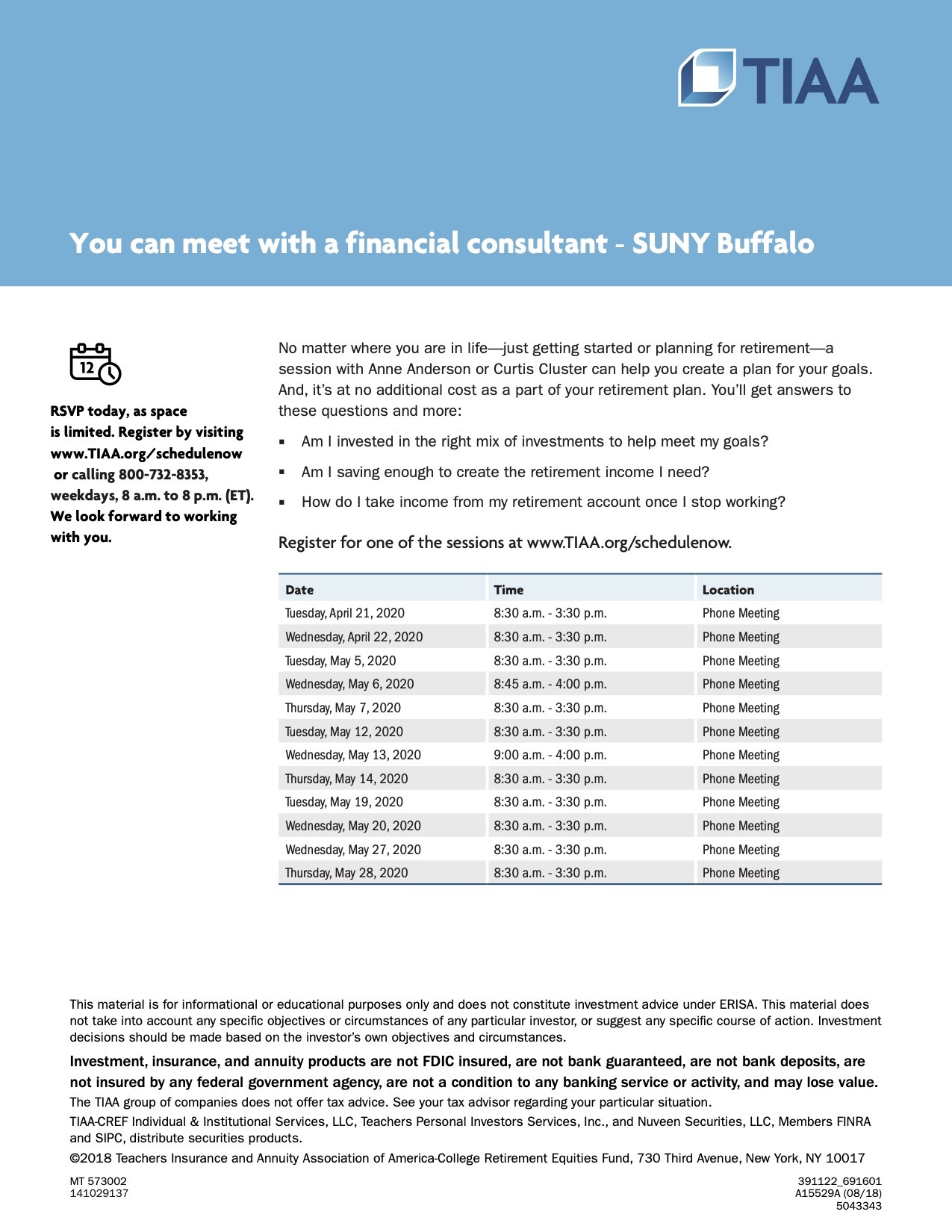 TIAA Financial Consultant Meetings UUP Buffalo Center