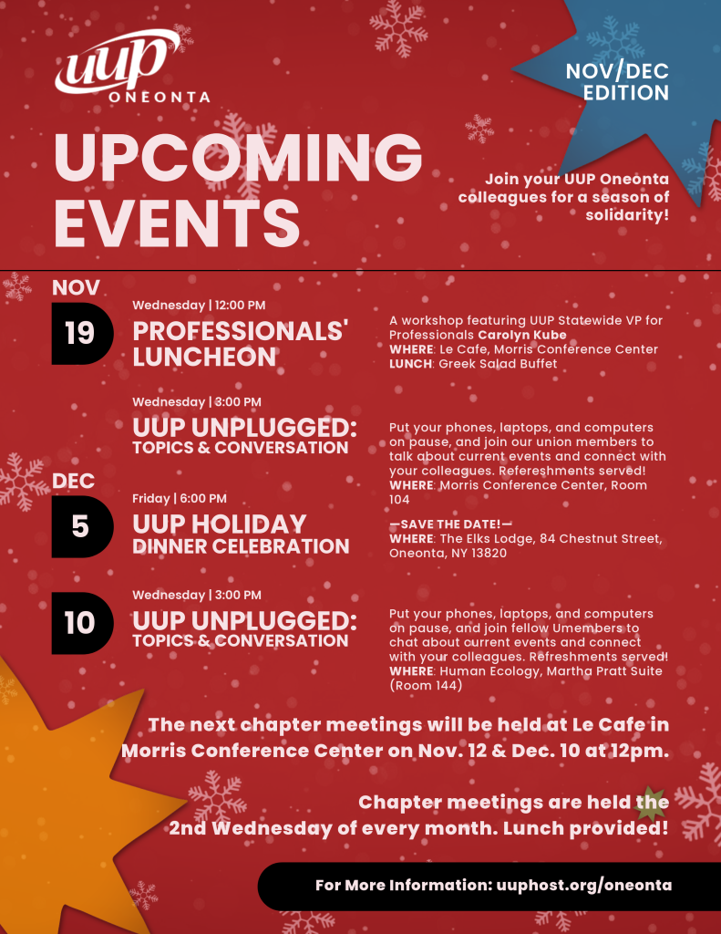 UPCOMING EVENTS graphic, content of which is described in the post below
