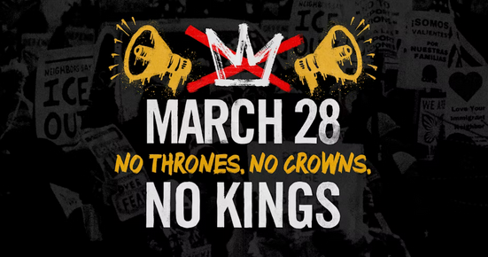 No Kings 3.0 graphic indicating March 28th as the date these events will be held.