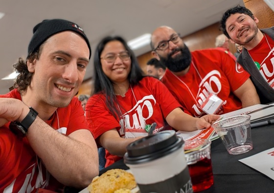 UUP Oneonta Advocacy Day Representatives:  Ethan Fox, Jessie Simpauco, Anthony Nichols, and Marvin Rodriguez enjoying the presentation.
