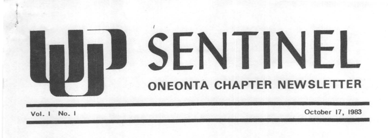 Screenshot of the header of the inaugural issue of the UUP Oneonta's "The Sentinel" from October 1983