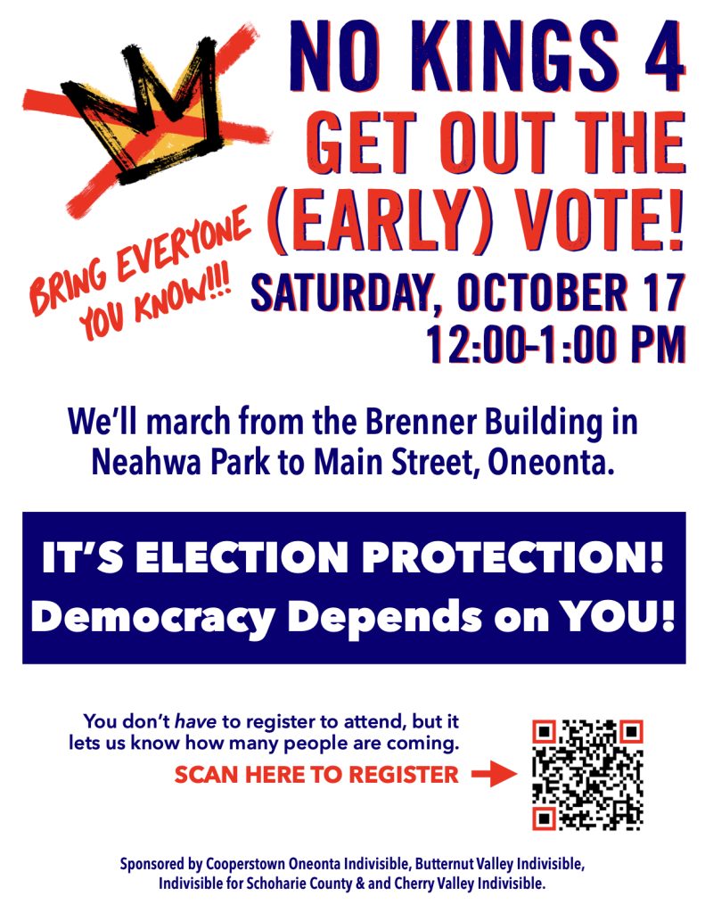 No Kings 4: Get Out The Early Vote
Saturday, October 17
12-1pm
More details within the post.